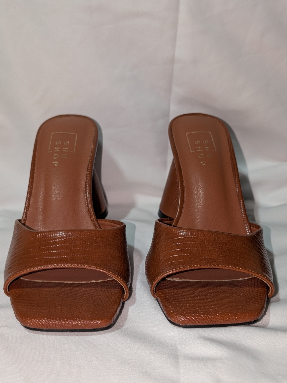 ShuShop Brown Textured Square-Toe Slide Heels